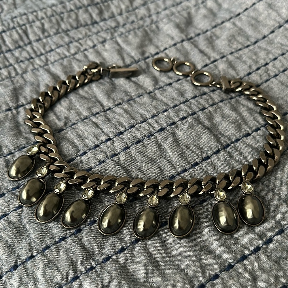 Givenchy Gunmetal Chain Necklace with Grey Faux Pearls and Crystals